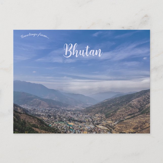 Eine Luftaufnahme von Thimphu Bhutan Postkarte (Vorderseite)