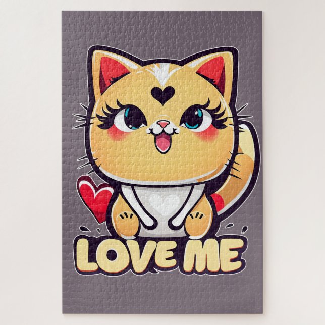 Eine lustige Chibi-Katze voller Liebe (Vertikal)