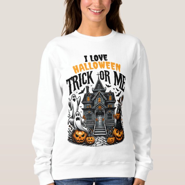 Eine lustige Halloween-Ansammlung im Spuk Haus Sweatshirt (Vorderseite)