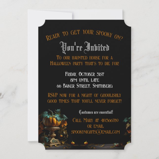 Eine lustige Halloween-Einladungs-Flachkarte mit P (Vorderseite)
