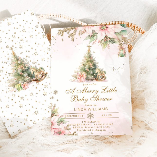Eine lustige kleine Babydusche Rosa Gold Weihnacht Einladung (Von Creator hochgeladen)