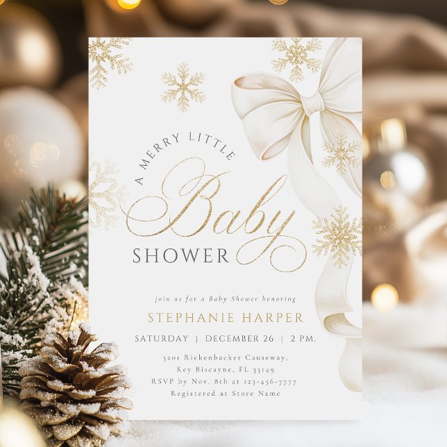 Eine lustige kleine Gold Bow Baby Dusche Einladung (Von Creator hochgeladen)