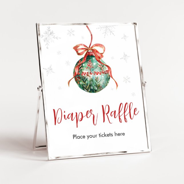 Eine lustige kleine Weihnachtsduschdusche Windeln  Poster (Merry Little Christmas Ornaments Baby Shower Diaper Raffle Sign)
