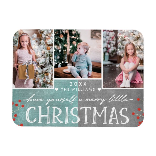 Eine lustige kleine Weihnachtsfamilienfoto-Collage Magnet (Horizontal)