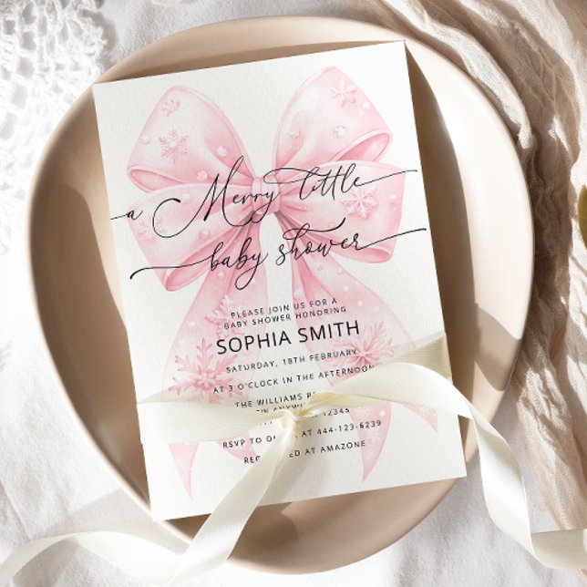 Eine lustige kleine Winter Blush Pink Bow Baby Dus Einladung (Von Creator hochgeladen)