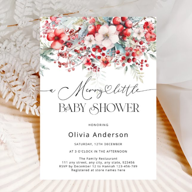 Eine lustige kleine Winter Floral Baby Dusche Einladung (Von Creator hochgeladen)