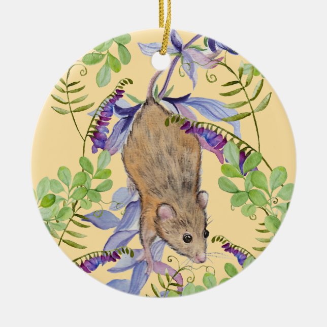 Eine lustige Maus in einem Dickicht von Blume. Keramik Ornament (Vorne)