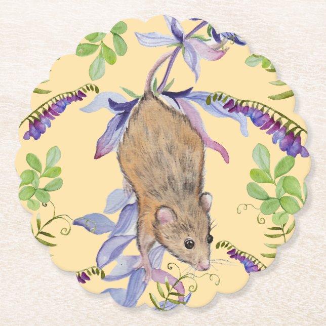 Eine lustige Maus in einem Dickicht von Blume. Untersetzer (Vorderseite)
