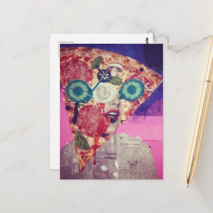 Eine lustige Mixed-Media-Collage mit einem Pizzage Postkarte