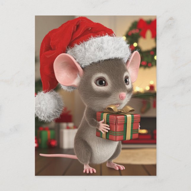 Eine lustige Niedliche Weihnachtsmaus Postkarte (Vorderseite)