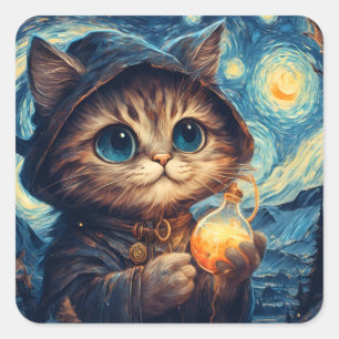 Eine magische Katze Quadratischer Aufkleber