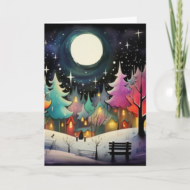 Eine magische Winternacht Feiertagskarte (Vorderseite)