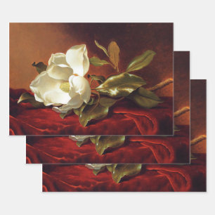 Eine Magnolie auf rotem Samt, berühmtes Gemälde Geschenkpapier Set