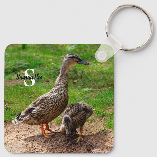 Eine Mallard-Duck und ihr Duckling Keyring Schlüsselanhänger (Rückseite)