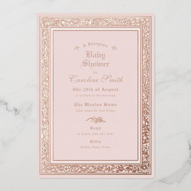 Eine Märchenhafte Rose Gold Baby Dusche Folieneinladung (Vorderseite)
