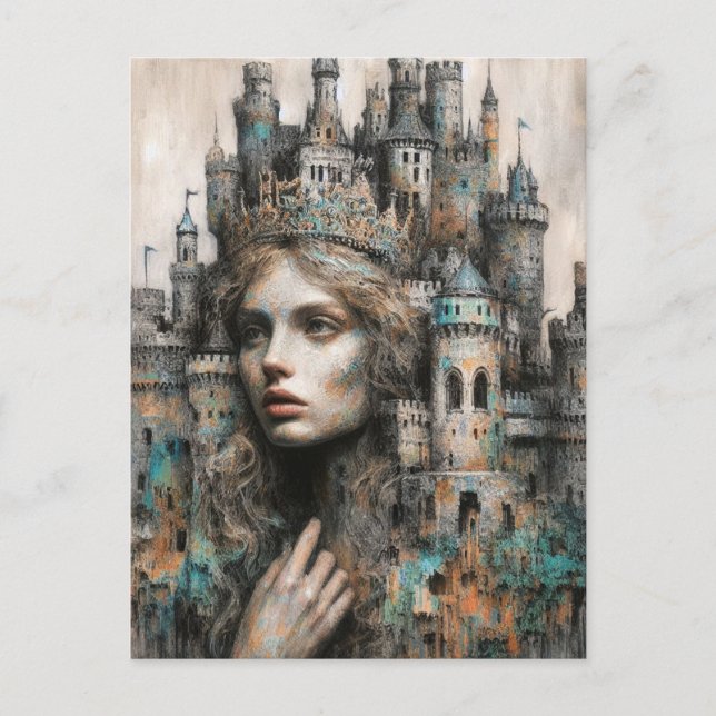 Eine Märchenkönigin mit Schloss auf ihrem Kopf Postkarte (Vorderseite)