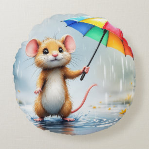 Eine Maus mit Regenbogen-Regenbogenfarbe Rundes Kissen