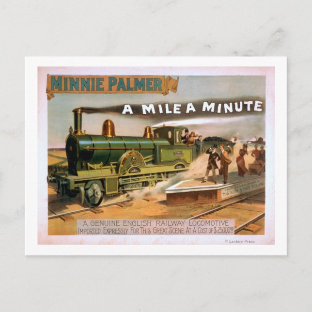 "Eine Meile pro Minute" Großes Lokomotivtheater Postkarte (Vorderseite)
