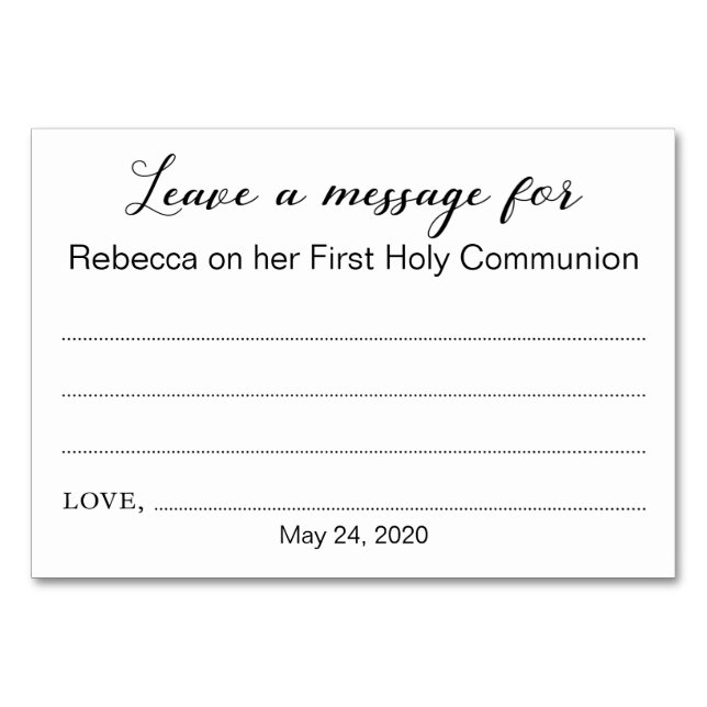 Eine Message Communion Taufe Christening Card verl Tischnummer (Vorderseite)