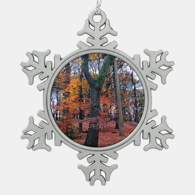 Eine Mischung aus Bäumen Schneeflocken Zinn-Ornament (Vorderseite)
