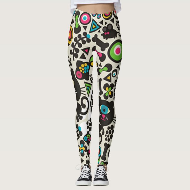 Eine Mit Augen schwarze Katze Leggings (Vorderseite)
