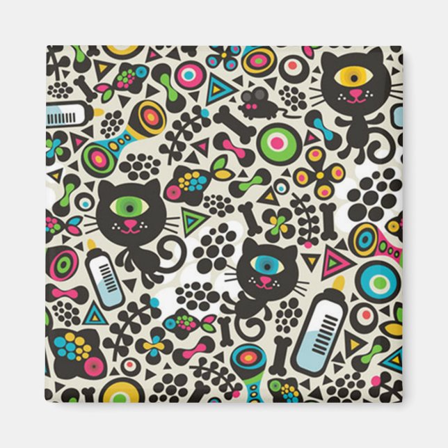 Eine Mit Augen schwarze Katze Magnet (Vorne)