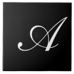 Eine Monogramm-Initial Weiß auf Schwarz Fliese<br><div class="desc">Classic White Letter Monogram on Black,  "A"</div>