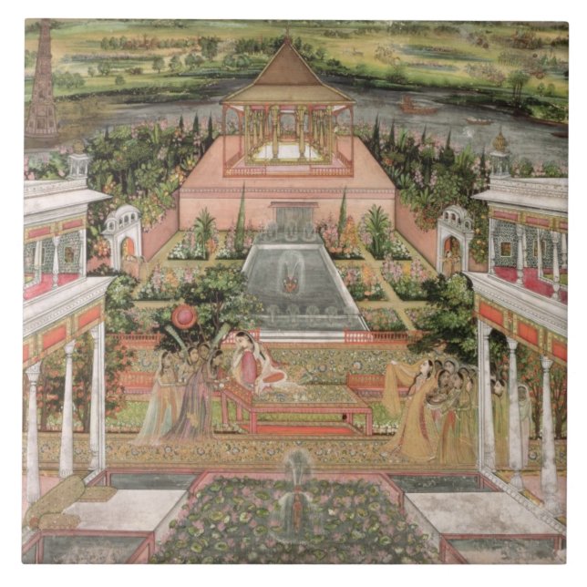 Eine Mughal Prinzessin in ihrem Garten (Gouache Fliese (Vorderseite)