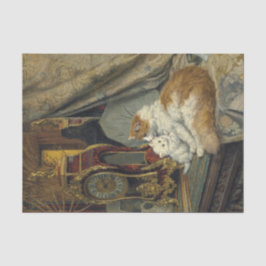 Eine Mutter Katze und ihr Kätzchen mit einer Halte Seidenpapier