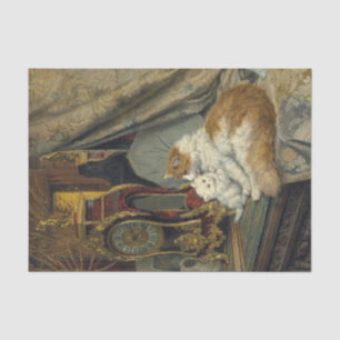 Eine Mutter Katze und ihr Kätzchen mit einer Halte Seidenpapier