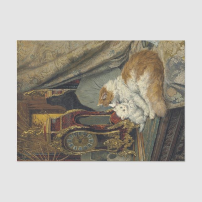 Eine Mutter Katze und ihr Kätzchen mit einer Halte Seidenpapier (Vorderseite)