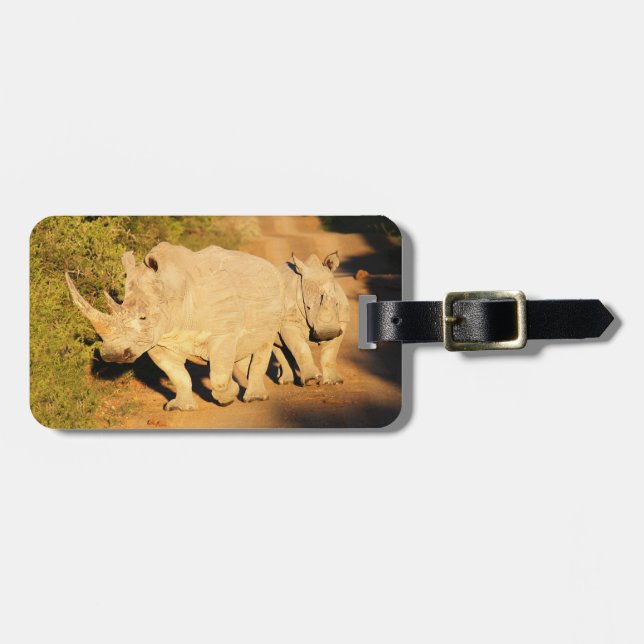 Eine Mutter-und Kalb-weißes Nashorn in Südafrika Gepäckanhänger (Vorderseite horizontal)