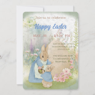 Eine Mutterkaninchen mit einem Babykaninchen und O Einladung