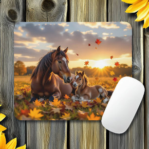 Eine Mutterstute und ihr Fohlen im Herbst Mousepad
