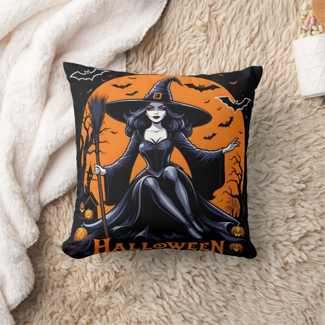 Eine mystische Hexe feiert Halloween in der Dämmer Kissen (Decke)