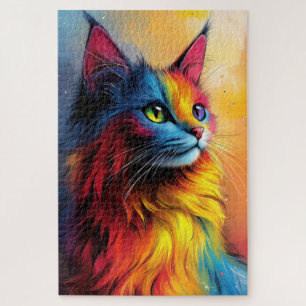 Eine mystische Katze mit leuchtendem mehrfarbigem