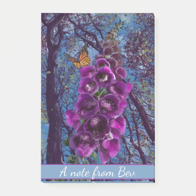 Eine Nachricht von...Butterfly auf einem Fuchshand Post-it Klebezettel (Vorderseite)