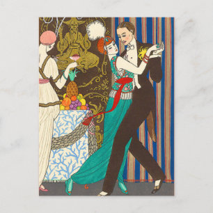 Eine Nacht im dekadenten Paris Art Deco Postkarte