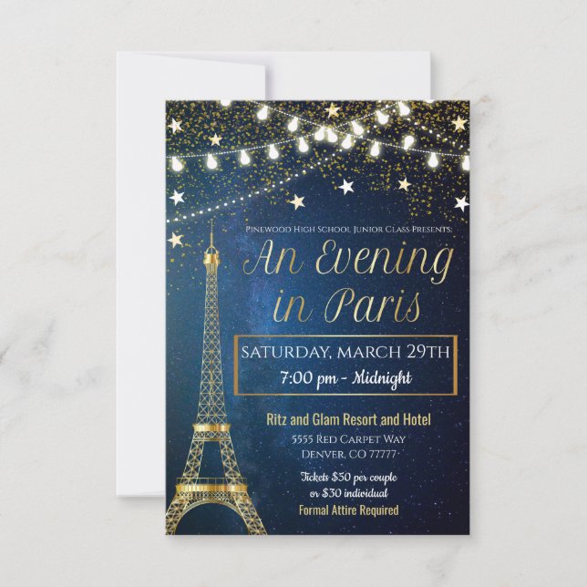 Eine Nacht in Paris Prom Einladung (Vorderseite)