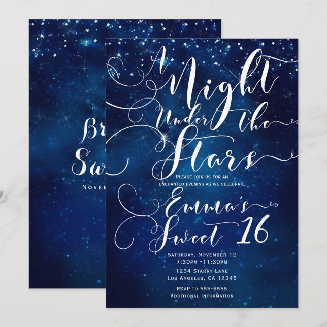 EINE NACHT UNTER DEN STERNEN Starry Blue Sky Sweet Einladung (Vorne/Hinten)
