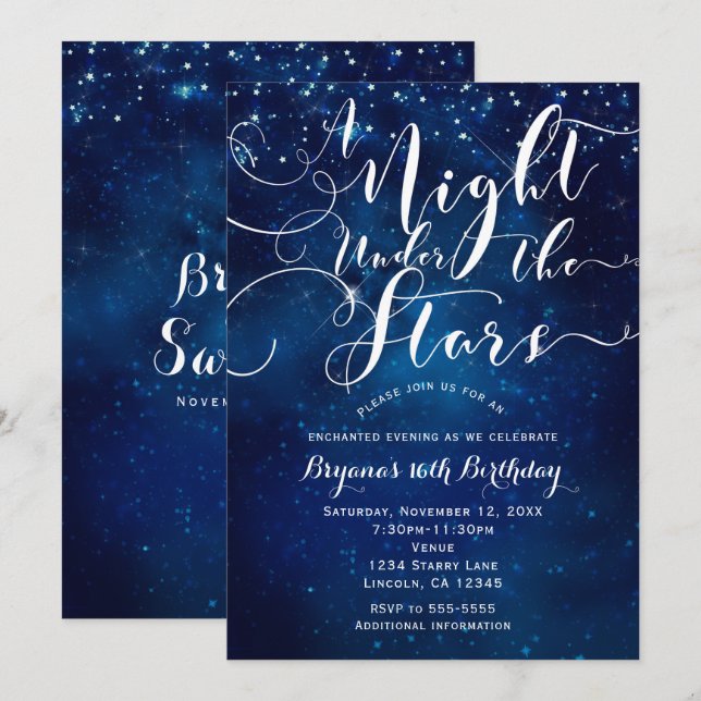 EINE NACHT UNTER DEN STERNEN Starry Bright Blue Sk Einladung (Vorne/Hinten)