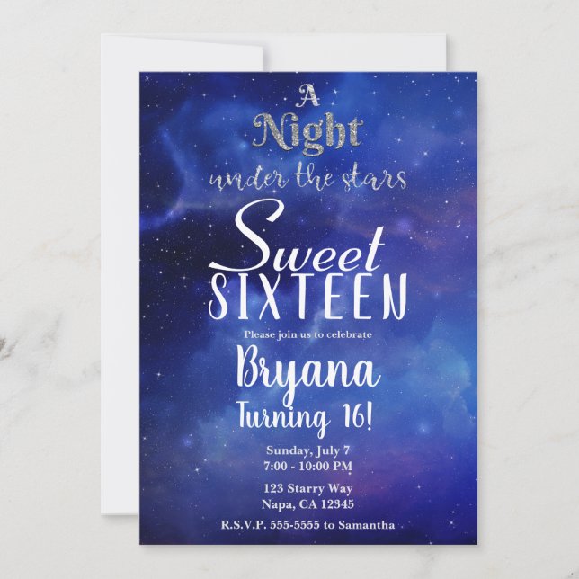 Eine Nacht unter den Sternen Starry Sky Sweet 16 P Einladung (Vorderseite)