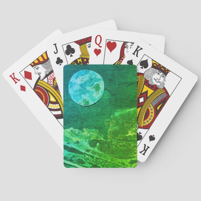 Eine nahe Sicht auf Fantasiewelten und ihre Monde Spielkarten (Rückseite)