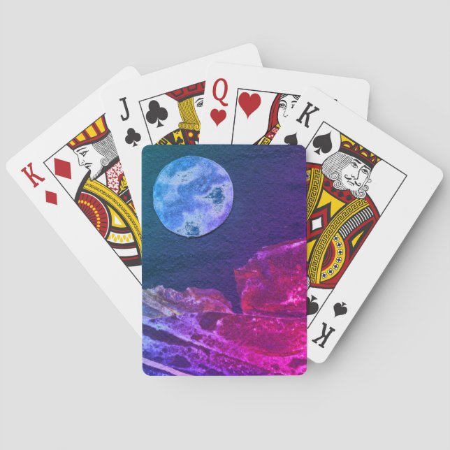 Eine nahe Sicht auf Fantasiewelten und ihre Monde Spielkarten (Rückseite)