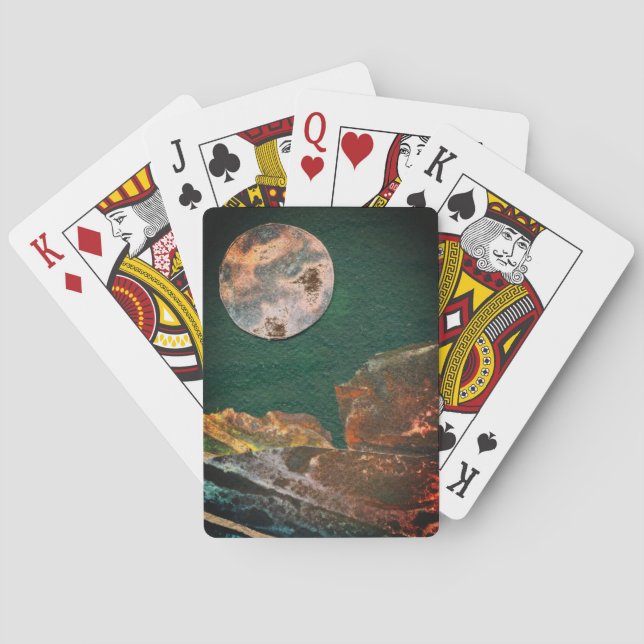 Eine nahe Sicht auf Fantasiewelten und ihre Monde Spielkarten (Rückseite)