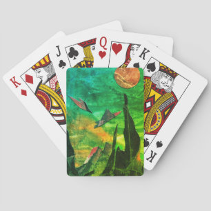 Eine nahe Sicht auf Fantasiewelten und ihre Monde Spielkarten