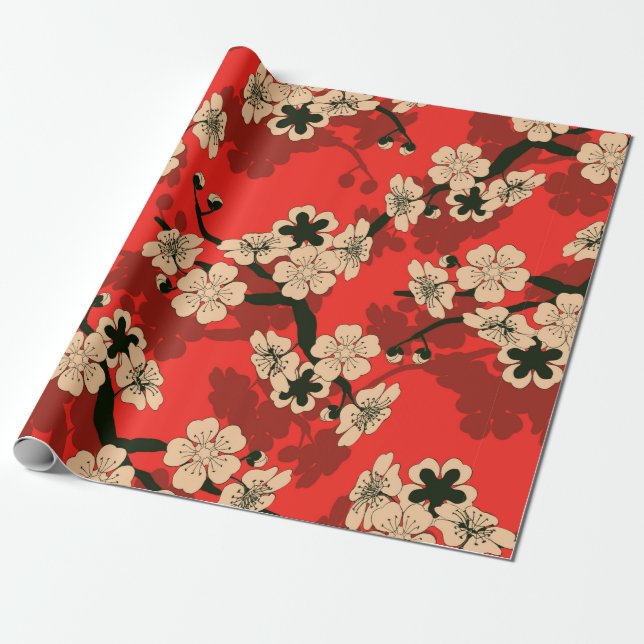 eine nahtlose japanische Kachel mit Kirschbaum  Geschenkpapier (Ungerollt)