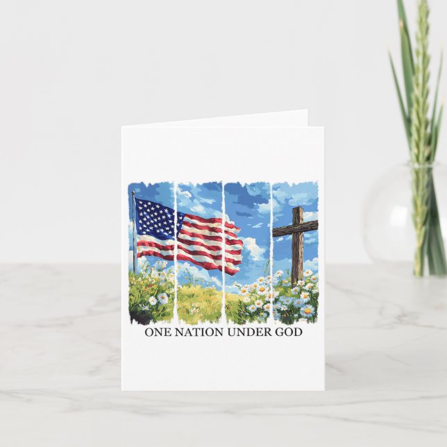 Eine Nation unter der US-Flagge Blume Red White Bl Karte (Vorderseite)