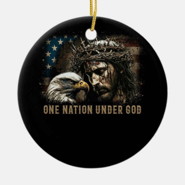 Eine Nation unter Gott Jesus Christlich Adler Amer Keramik Ornament (Vorne)