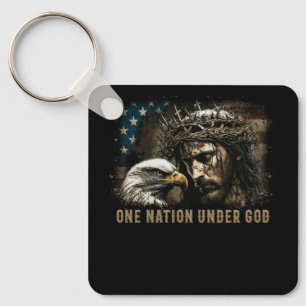 Eine Nation unter Gott Jesus Christlich Adler Amer Schlüsselanhänger